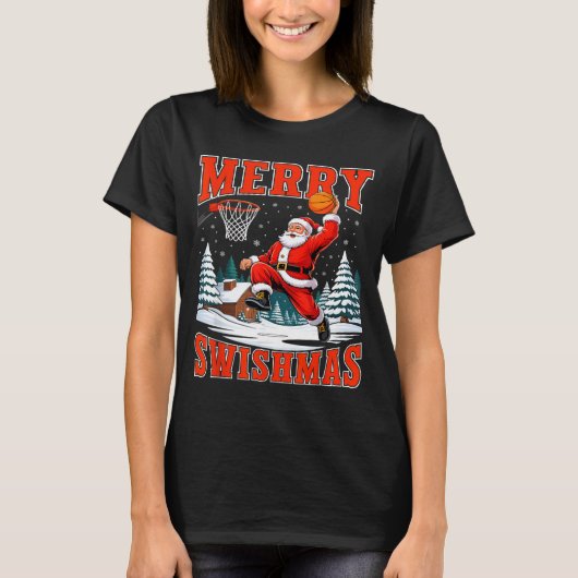 Merry Swishmas Santa Playing Basketball Christmas  T-Shirt (Vorderseite)