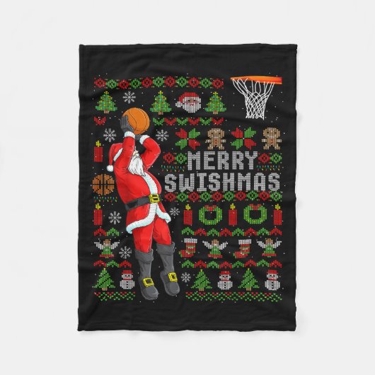 Merry Swishmas Ugly Christmas Basketball Christmas Fleecedecke (Vorderseite)