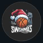 Merry Swishmas Ugly Christmas Basketball Weihnacht Runder Aufkleber<br><div class="desc">Merry Swishmas Ugly Christmas Basketball Weihnachten 1</div>