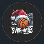 Merry Swishmas Ugly Christmas Basketball Weihnacht Runder Aufkleber<br><div class="desc">Merry Swishmas Ugly Christmas Basketball Weihnachten 1</div>