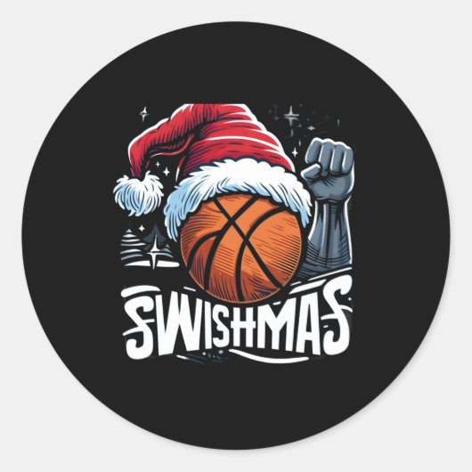 Merry Swishmas Ugly Christmas Basketball Weihnacht Runder Aufkleber (Vorderseite)