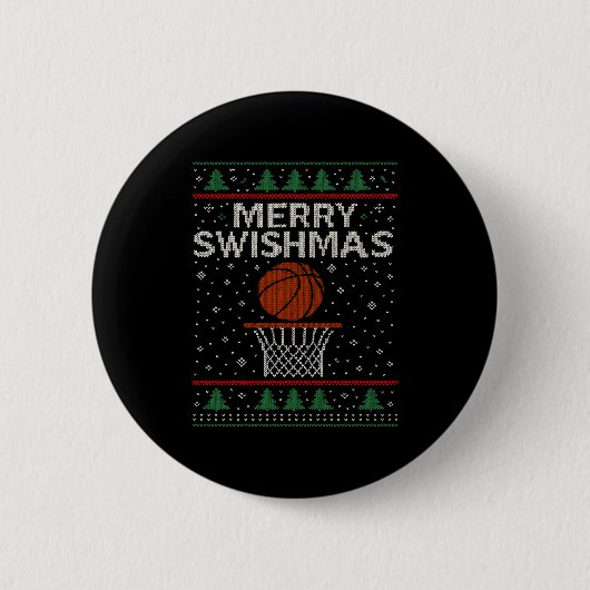 Merry Swishmas Ugly Christmas Sweater Basketball J Button (Vorderseite)