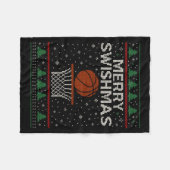 Merry Swishmas Ugly Christmas Sweater Basketball J Fleecedecke (Vorderseite (Horizontal))