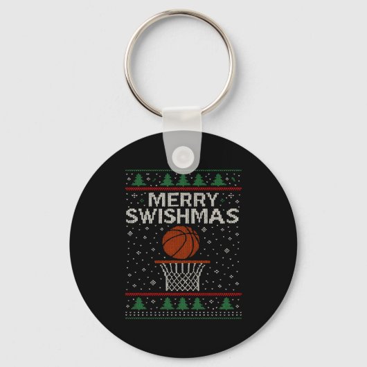 Merry Swishmas Ugly Christmas Sweater Basketball J Schlüsselanhänger (Vorderseite)