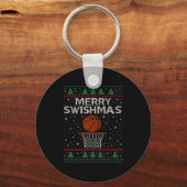 Merry Swishmas Ugly Christmas Sweater Basketball J Schlüsselanhänger (Vorderseite)