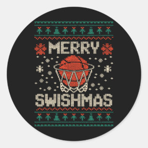 Merry Swishmas Ugly Christmas Sweater Bysketll Runder Aufkleber
