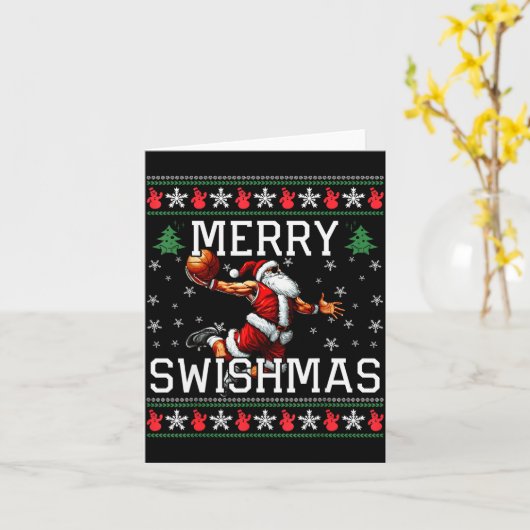 Merry Swishmas Ugly Funny Christmas Basketball Chr Karte (Gelbe Blume)