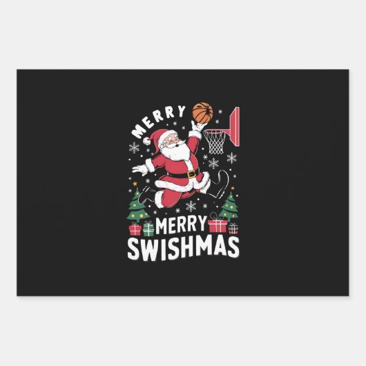Merry Swishmas Weihnachten Weihnachtsfeier Basketb Geschenkpapier Set (Vorderseite)
