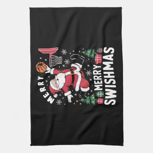 Merry Swishmas Weihnachten Weihnachtsfeier Basketb Geschirrtuch (Vertikal)
