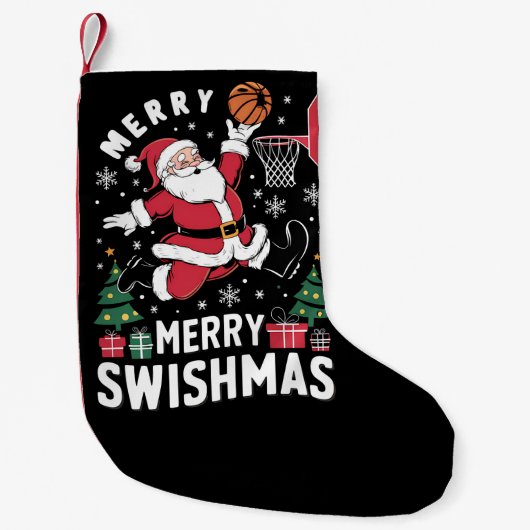 Merry Swishmas Weihnachten Weihnachtsfeier Basketb Kleiner Weihnachtsstrumpf (Vorderseite)