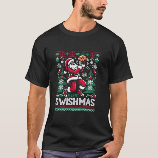 Merry Swishmas Weihnachten Weihnachtsfeier Basketb T-Shirt (Vorderseite)