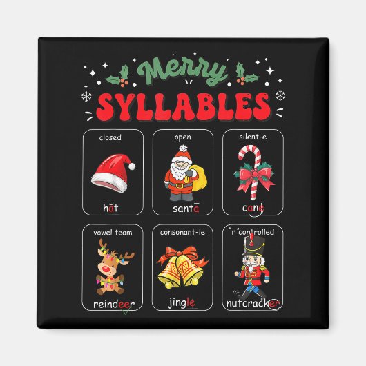 Merry Syllables Xmas Phonics Reading Teacher Holid Magnet (Vorne)