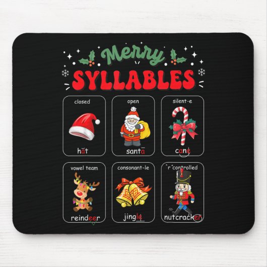 Merry Syllables Xmas Phonics Reading Teacher Holid Mousepad (Vorne)