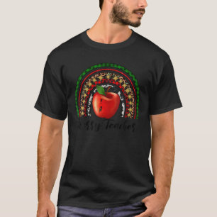 Merry Teacher Apple Christmas Leopard Buffalo Plai T-Shirt