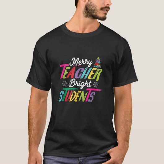 Merry Teacher Bright Studenten Crayon Tree Xmas Ta T-Shirt (Vorderseite)