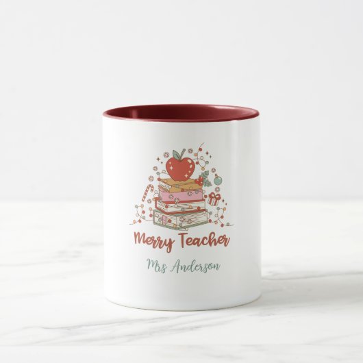 Merry Teacher Retro Weihnachten Tasse (Zentrum)