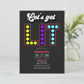 Merry Technicor Lets Get Lit Retro Christmas Party Einladung (Stehend Vorderseite)