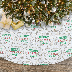 Merry Tex-Mas Y'all auf White Polyester Weihnachtsbaumdecke