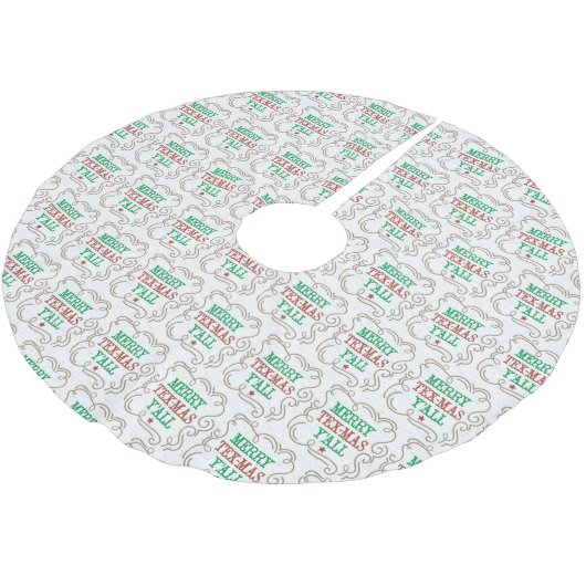 Merry Tex-Mas Y'all auf White Polyester Weihnachtsbaumdecke (Schrägansicht)