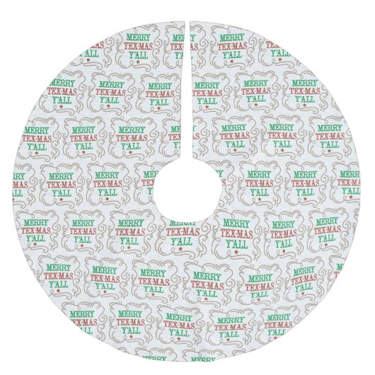 Merry Tex-Mas Y'all auf White Polyester Weihnachtsbaumdecke (Vorderseite)