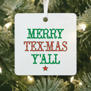 Merry Tex-Mas Y'all Red and Green Foto Ornament Aus Metall