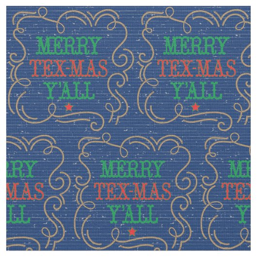 Merry Tex-Mas Y'all Rope Frame auf blau Stoff (Nahaufnahme)