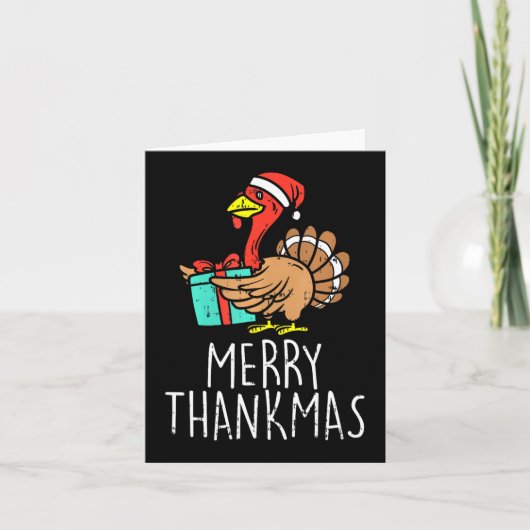 Merry Thankmas Santa Turkey Day Erntedank Chris Karte (Vorderseite)
