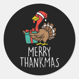 Merry Thankmas Santa Turkey Day Erntedank Chris Runder Aufkleber