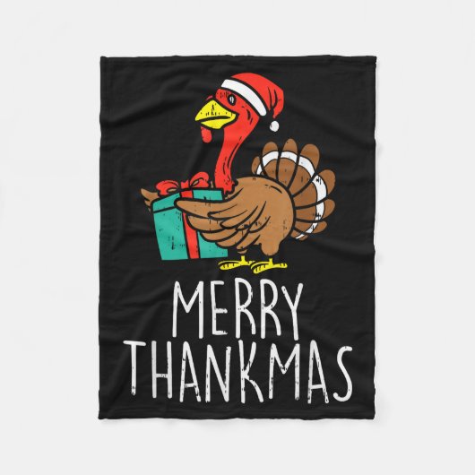 Merry Thankmas Santa Turkey Day Thanksgiving Chris Fleecedecke (Vorderseite)