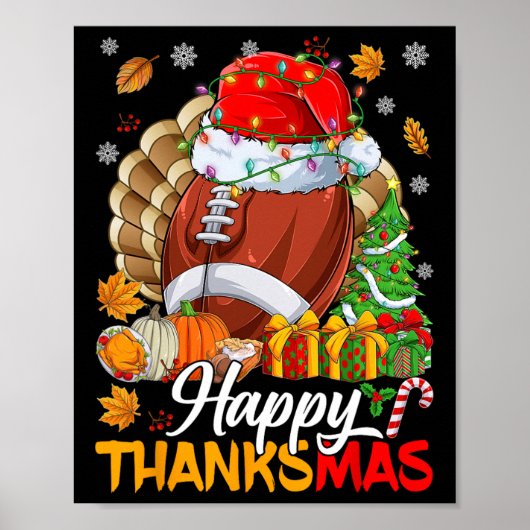 Merry Thanksmas Football Weihnachtsmannmütze Ernte Poster (Vorne)
