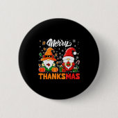 Merry Thanksmas Funny Fall Thanksgiving Santa Gnom Button (Vorderseite)