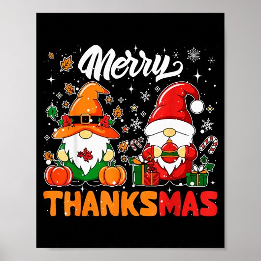 Merry Thanksmas Funny Fall Thanksgiving Santa Gnom Poster (Vorne)