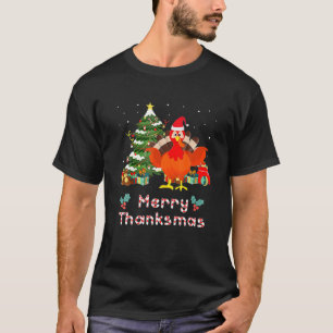Merry Thanksmas Funny Turkey Santa Erntedank T-Shirt
