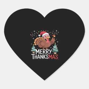 Merry Thanksmas Happy Thanksgiving Santa Turkey Es Herz-Aufkleber