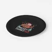 Merry Thanksmas Happy Thanksgiving Santa Turkey Es Pappteller (Schrägansicht)