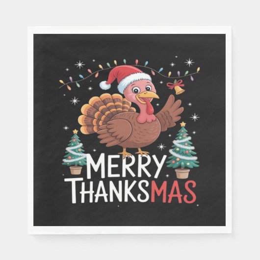 Merry Thanksmas Happy Thanksgiving Santa Turkey Es Serviette (Vorderseite)