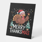 Merry Thanksmas Happy Thanksgiving Santa Turkey Es Sockelschild (Vorderseite)