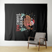 Merry Thanksmas Happy Thanksgiving Santa Turkey Es Wandteppich (Beispiel (Horizontal))