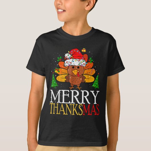 Merry Thanksmas Happy Thanksgiving Santa Turkey T-Shirt (Vorderseite)