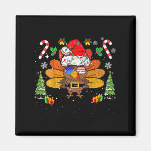Merry Thanksmas Happy Thanksgiving Santa Turkey Xm Magnet