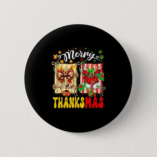 Merry Thanksmas Thanksgiving Christmas Coquette Bo Button (Vorderseite)
