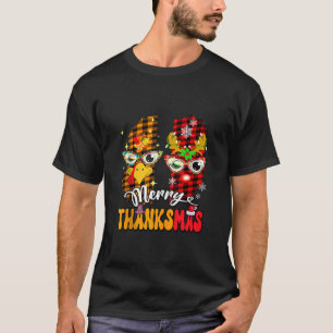 Merry Thanksmas Turkey Face Reindeer Face Glasses T-Shirt