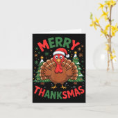 Merry Thanksmas Turkey Santa Hat Christmas Tree Fa Karte (Gelbe Blume)