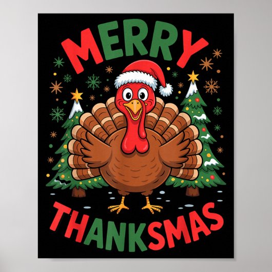 Merry Thanksmas Turkey Santa Hat Christmas Tree Fa Poster (Vorne)