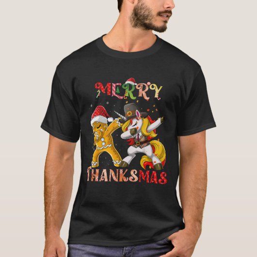 Merry Thanksmas Unicorn Biscuit Dabbing T-Shirt (Vorderseite)