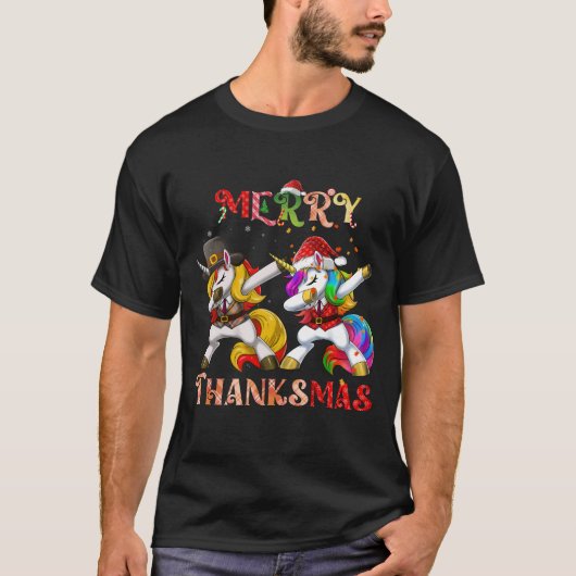 Merry Thanksmas Unicorn Dabbing T-Shirt (Vorderseite)