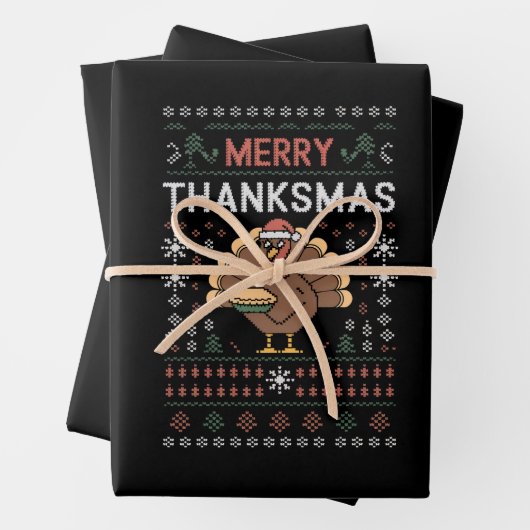 Merry Thanksmas Weihnachts-Erntedank Türkei Geschenkpapier Set (Beispiel)