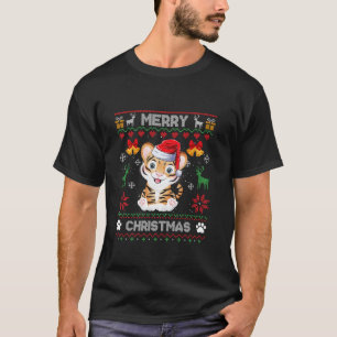 Merry Tiger Christmas Pajama Ugly Sweater Santa Ha T-Shirt