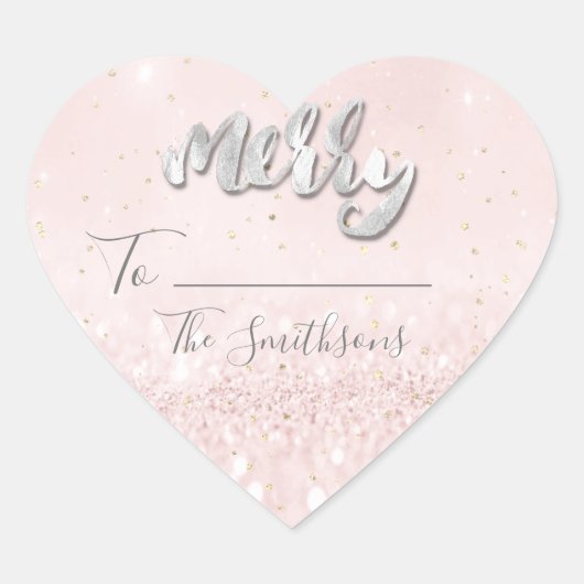 Merry to..from name Confetti Pink Herz Gold Herz-Aufkleber (Vorderseite)