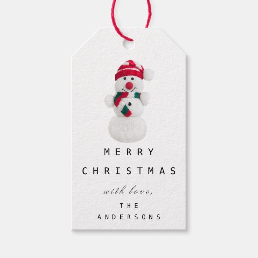 Merry to Holiday Geschenk Tag Snowman White Red Geschenkanhänger (Vorderseite)
